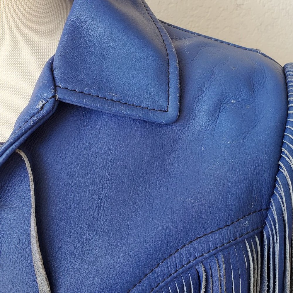 Leather Fringe Jacket Handmade Urban Cowboy Biker Lace Front - Picture 6 of 10